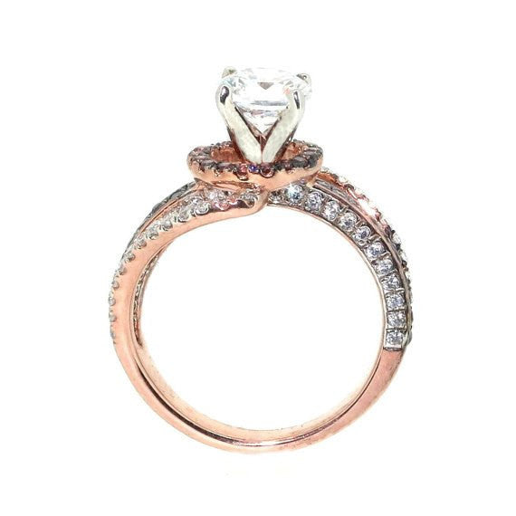 Unique Floating Halo Rose Gold Diamond, 1 Carat Forever Brilliant Moissanite, Brown Diamonds Engagement Ring, Anniversary - FB94619