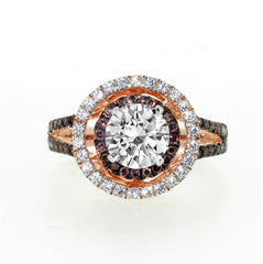Floating Halo Rose Gold, White & Fancy Color Brown Diamonds, 1 Carat Forever Brilliant Moissanite Engagement Ring, Anniversary Ring - FB94612