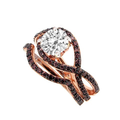 Special order for Nancy: Unique Infinity Ring, Engagement / 2  Wedding Bands Set, Rose Gold, Chocolate Color Brown And White Diamonds, 1 Carat Forever Brilliant Moissanite - FB94615