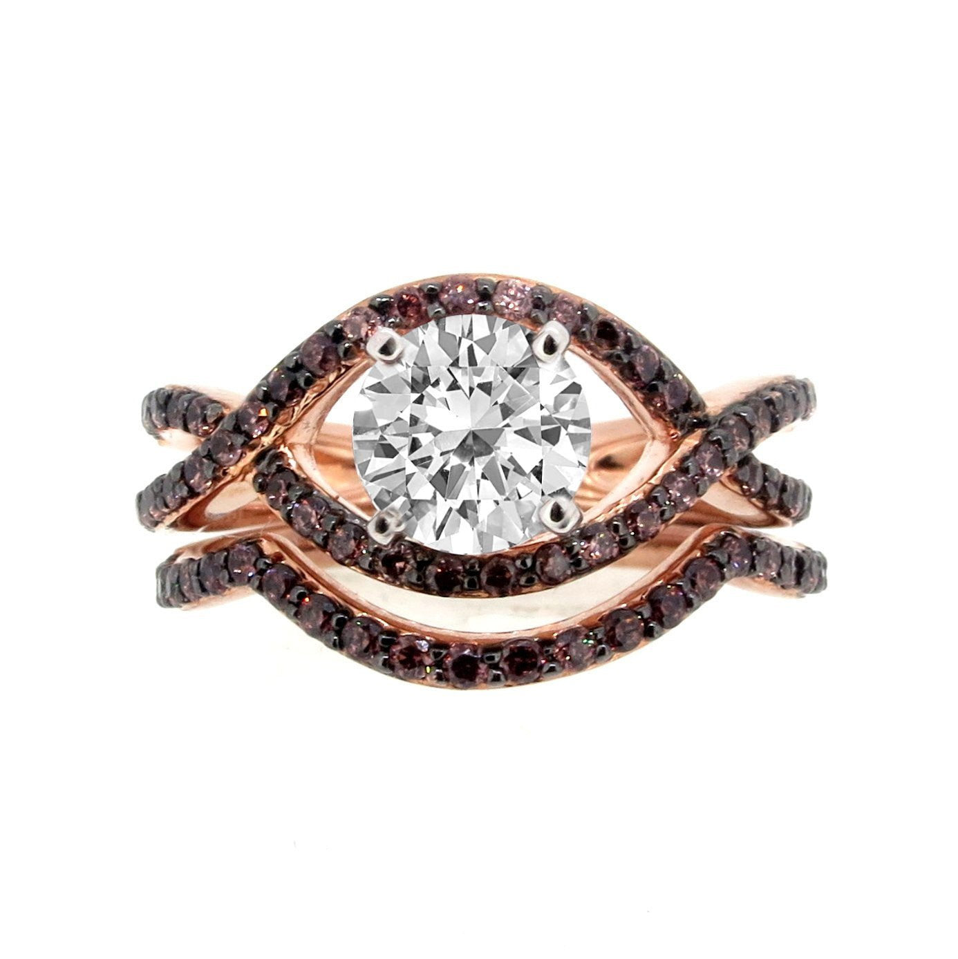Special order for Nancy: Unique Infinity Ring, Engagement / 2  Wedding Bands Set, Rose Gold, Chocolate Color Brown And White Diamonds, 1 Carat Forever Brilliant Moissanite - FB94615