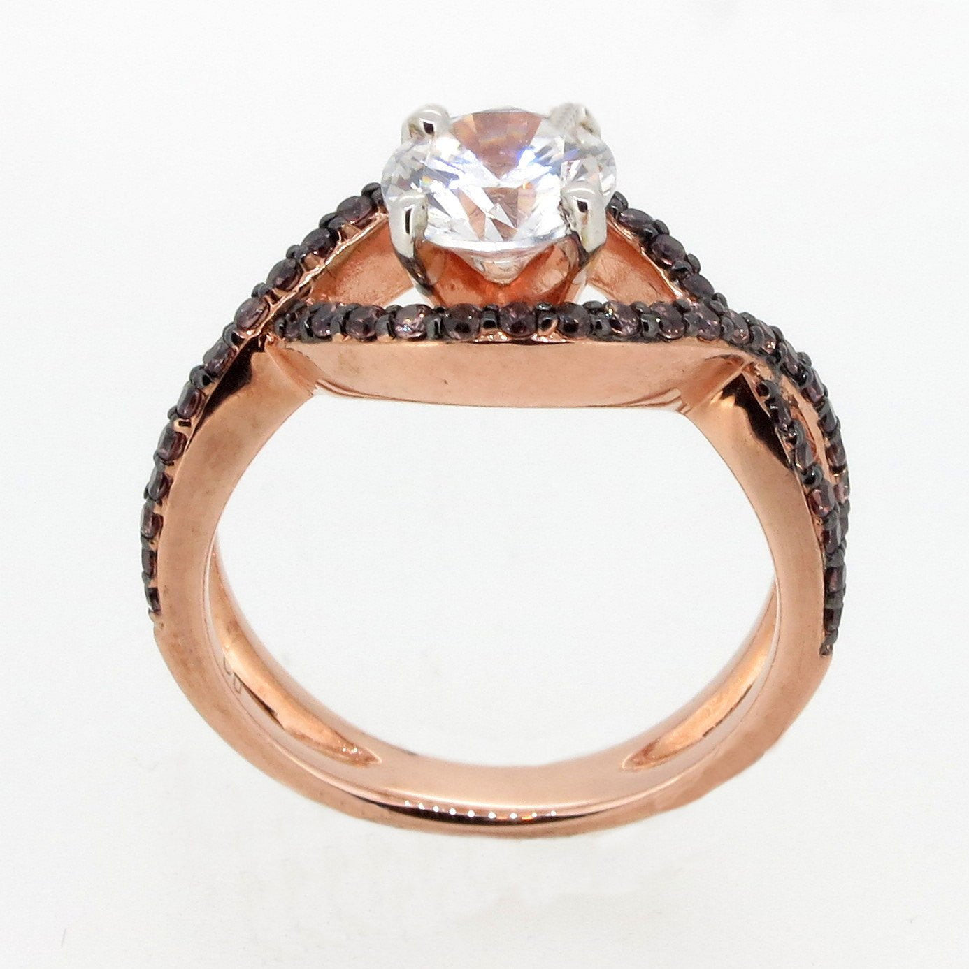 Unique Infinity Ring, Engagement / Wedding Set, Rose Gold, Fancy Color Brown Diamonds, 1 Carat Forever Brilliant Moissanite - FB94615