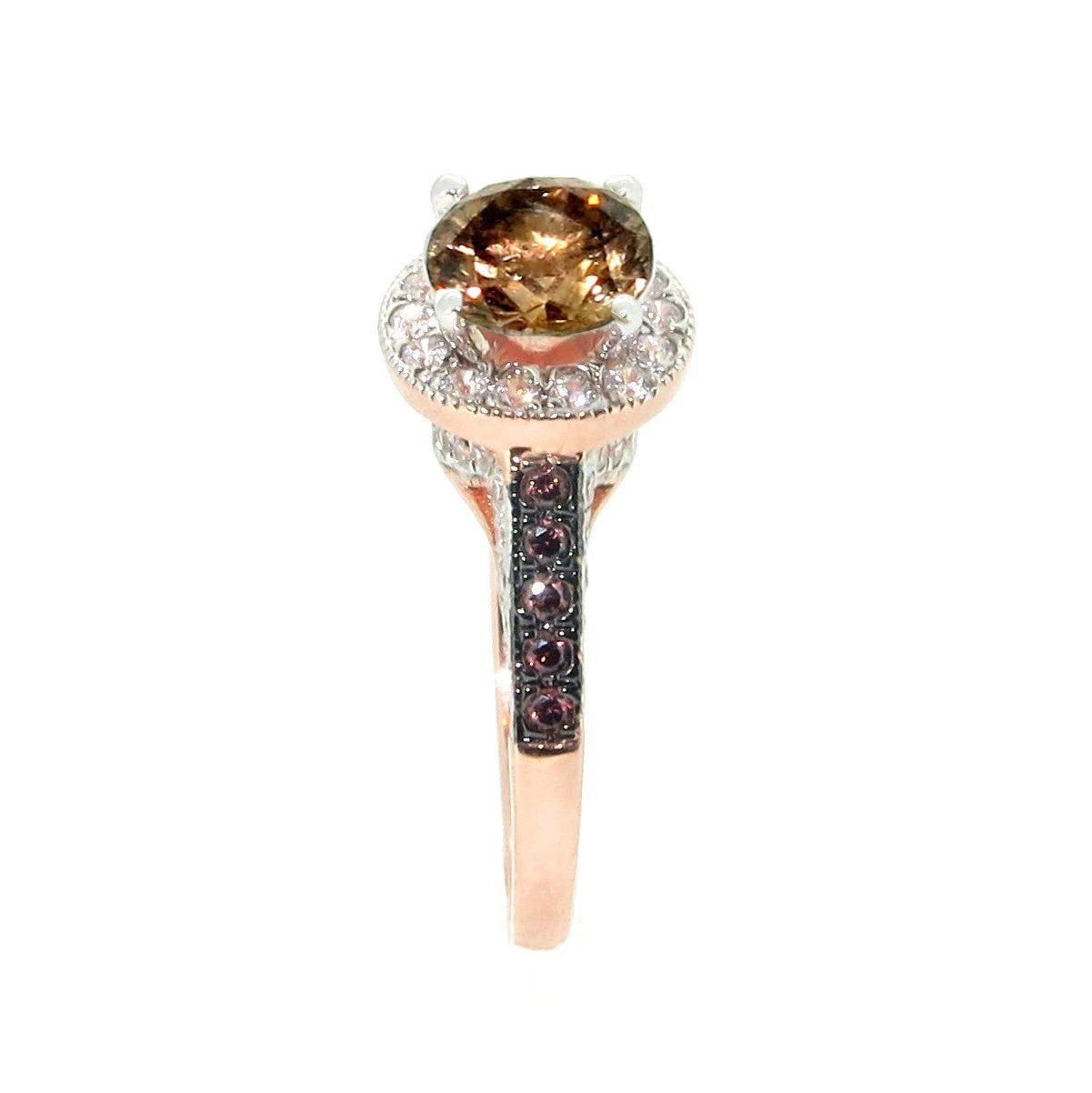 1 Carat Fancy Brown Smoky Quartz Floating Halo Rose Gold, White & Fancy Brown Diamond Accent Stones Engagement Ring, Anniversary Ring - SQ94613