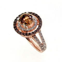 1 Carat Fancy Brown Smoky Quartz White & Fancy Brown Diamond Accent Stones, Floating Halo Rose Gold Engagement Ring, , Anniversary Ring - SQ94640