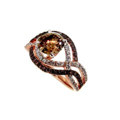Unique Halo Infinity 1 Carat Fancy Brown Smoky Quartz Engagement Ring with Rose Gold, White & Brown Diamond Accent Stones, Anniversary Ring - SQ94645