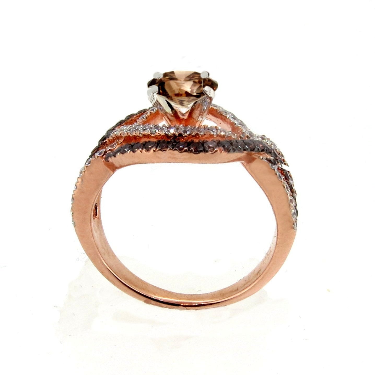 Unique Halo Infinity 1 Carat Fancy Brown Diamond Engagement Ring with Rose Gold, White & Brown Diamond Accent Stones, Anniversary Ring - BD94645