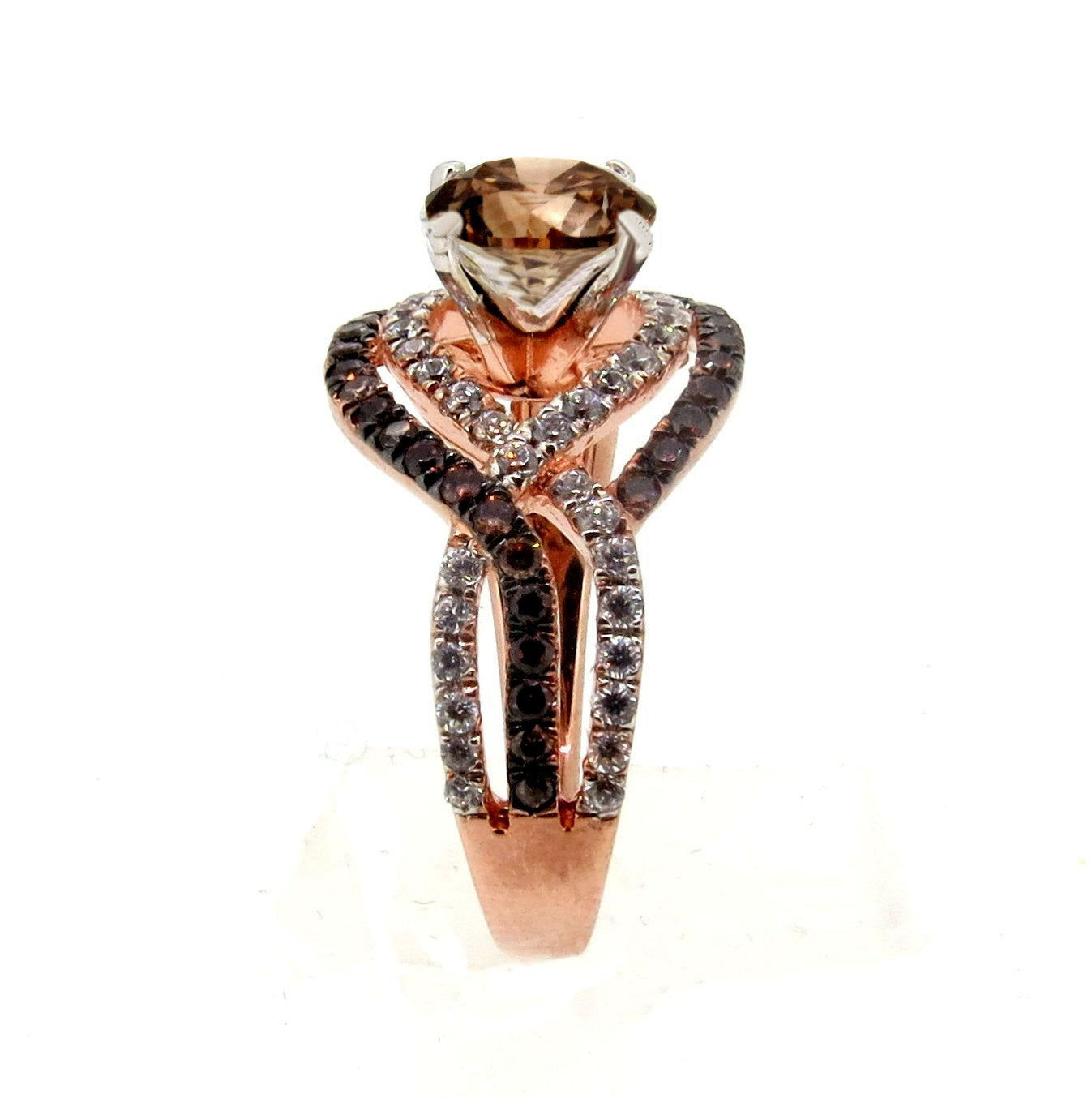 Unique Halo Infinity 1 Carat Fancy Brown Smoky Quartz Engagement Ring with Rose Gold, White & Brown Diamond Accent Stones, Anniversary Ring - SQ94645