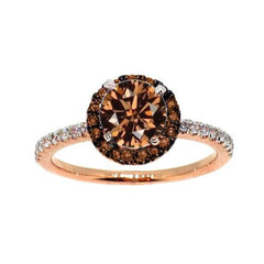 1 Carat Brown Diamond Floating Halo Rose Gold, White & Brown Diamond Engagement Ring, Solitaire, Anniversary Ring - BD94639