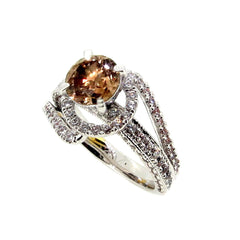 1 Carat Fancy Brown Diamond Engagement Ring, Halo Design and Unique Double Shanks, Anniversary Ring - BD85038