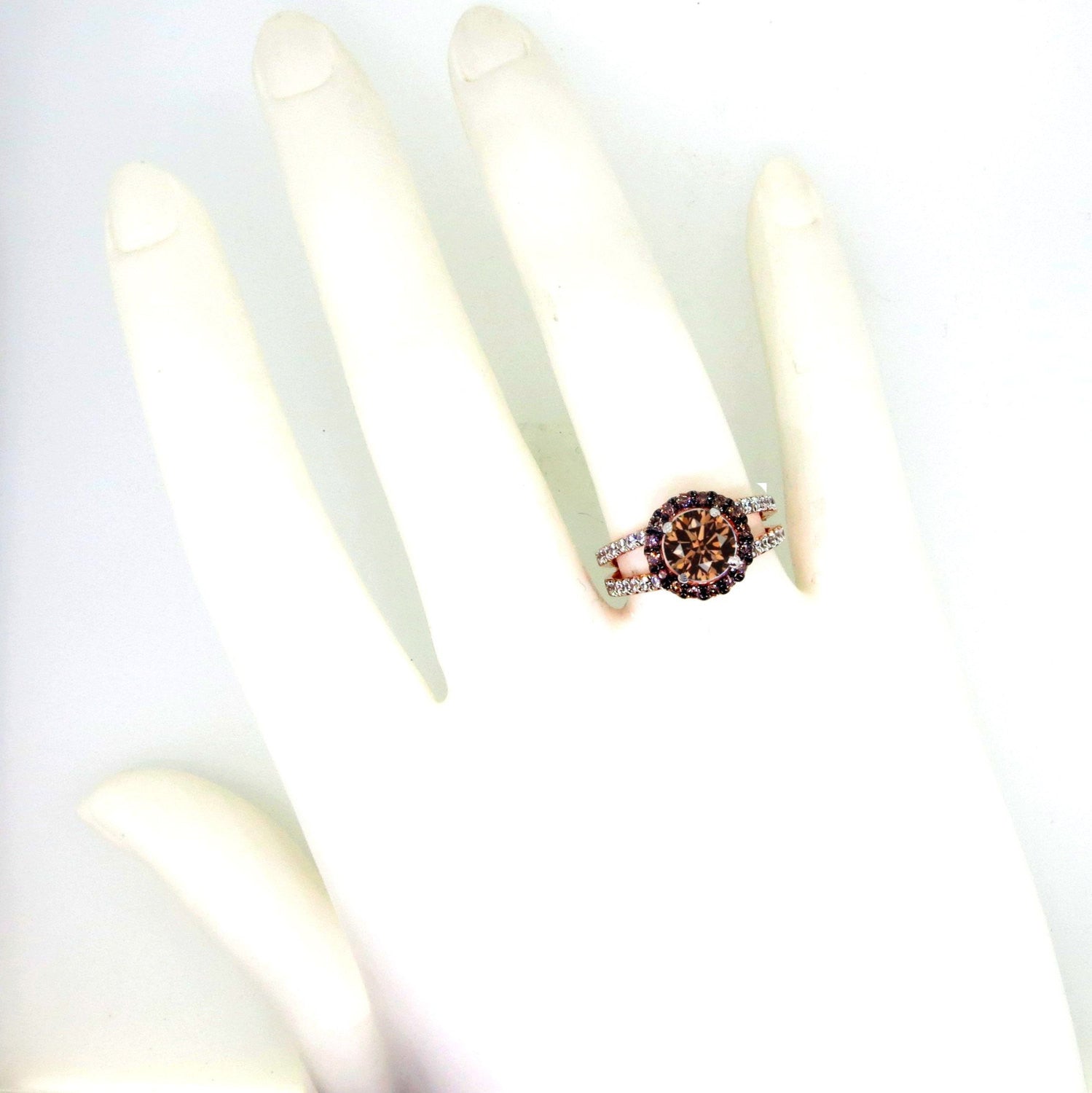 1 Carat Brown Diamond Floating Halo Rose Gold, White & Brown Diamond Engagement Ring, Anniversary Ring - BD94625