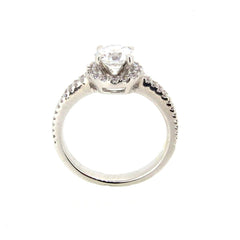Floating Halo Double Shank Engagement Ring, 1 Carat Forever Brilliant Moissanite & .50 Carat Diamond, Unique Anniversary Ring - FB85034ER