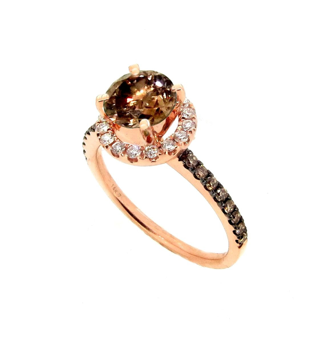 1 Carat Fancy Brown Smoky Quartz Halo, White Diamond Accent Stones, Rose Gold, Engagement Ring, Anniversary Ring - SQ94639A