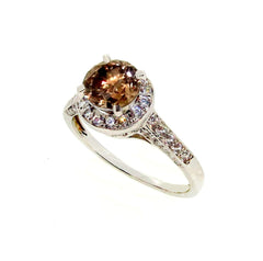 1 Carat Fancy Brown Diamond Floating Halo White Gold, White Diamond Accent Stones, Engagement Ring, Anniversary Ring - BD85036