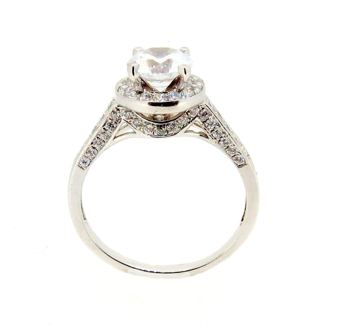 Unique Semi Mount Halo Engagement Ring, With .55 Carat Diamonds Accent Stones, For 1 Carat Round Stone, Anniversary Ring - 85036