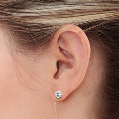 2 Carat Total Forever One Moissanite Stud Earrings on 14k White or Yellow Gold, 6.5 mm Each Stud