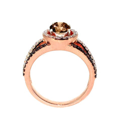 1 Carat Brown Diamond Floating Halo Engagement Ring , Rose Gold, Unique White & Brown Diamonds Accent Stones, Anniversary Ring - BD94646