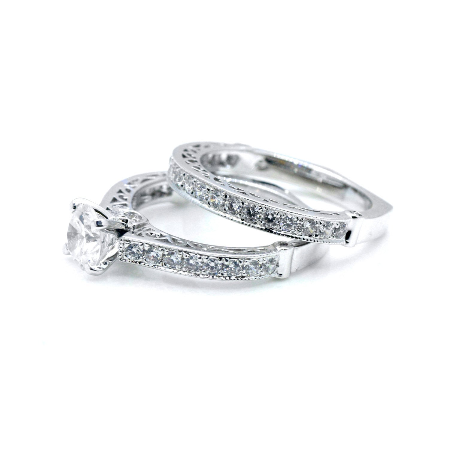Moissanite Engagement Ring Wedding Set, Unique Style With 1 Carat Forever Brilliant Moissanite & 1.0 Carat Diamonds - FB76335