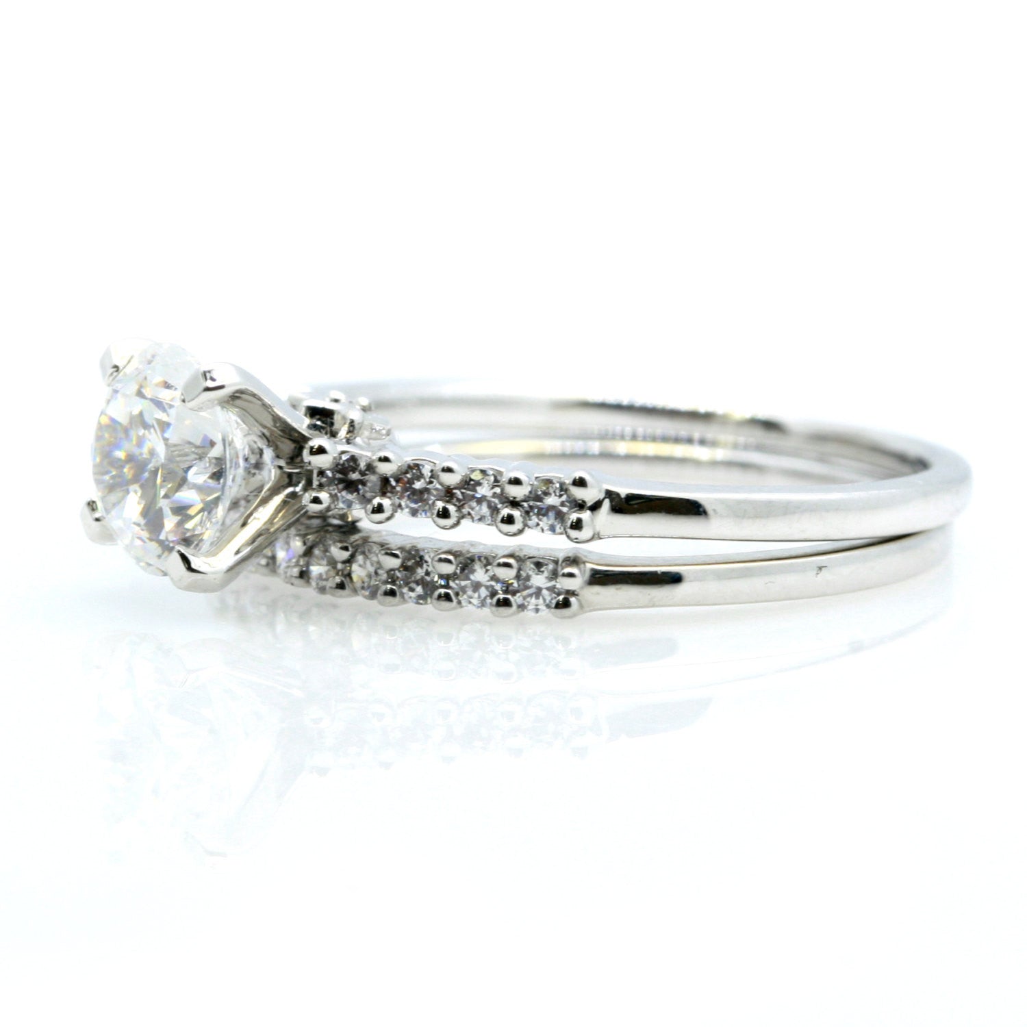 Moissanite Engagement Ring Wedding Set, Solitaire With 1 Carat Forever Brilliant Moissanite & .40 Carat Diamonds - FB76298