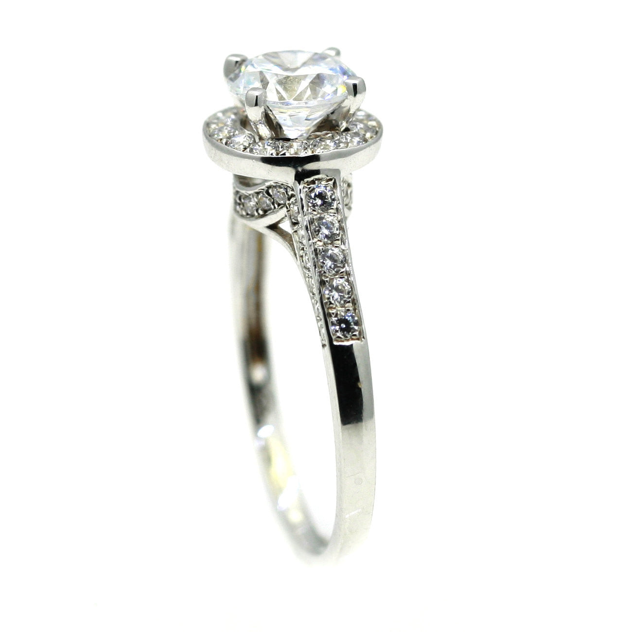 Unique 1 Carat Halo Diamond Engagement Ring, With .55 Carat Diamonds Accent Stones Anniversary Ring - WD85036