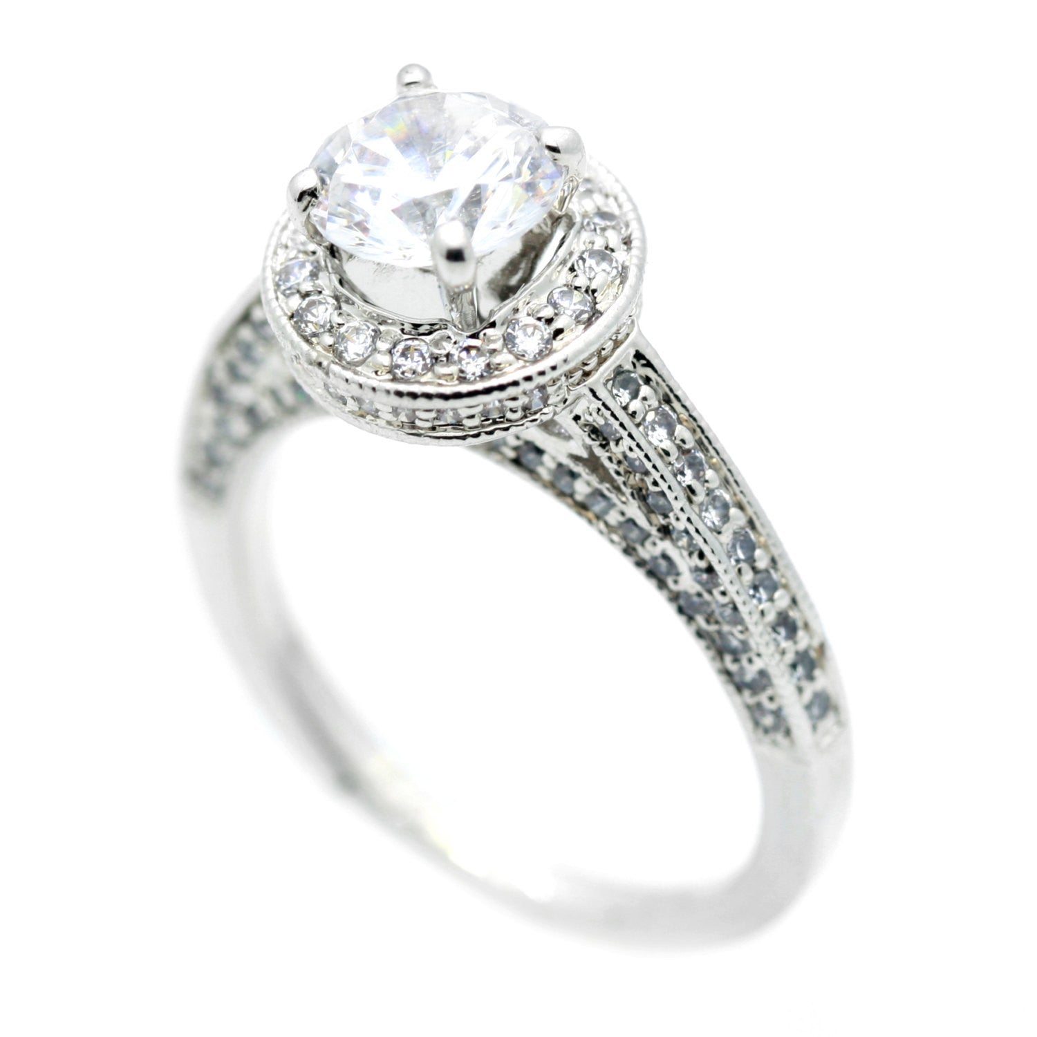 1 Carat Moissanite Center Stone, .75 Carat Diamonds Accent Stones, Unique Halo Engagement Ring, Anniversary Ring - FB73045