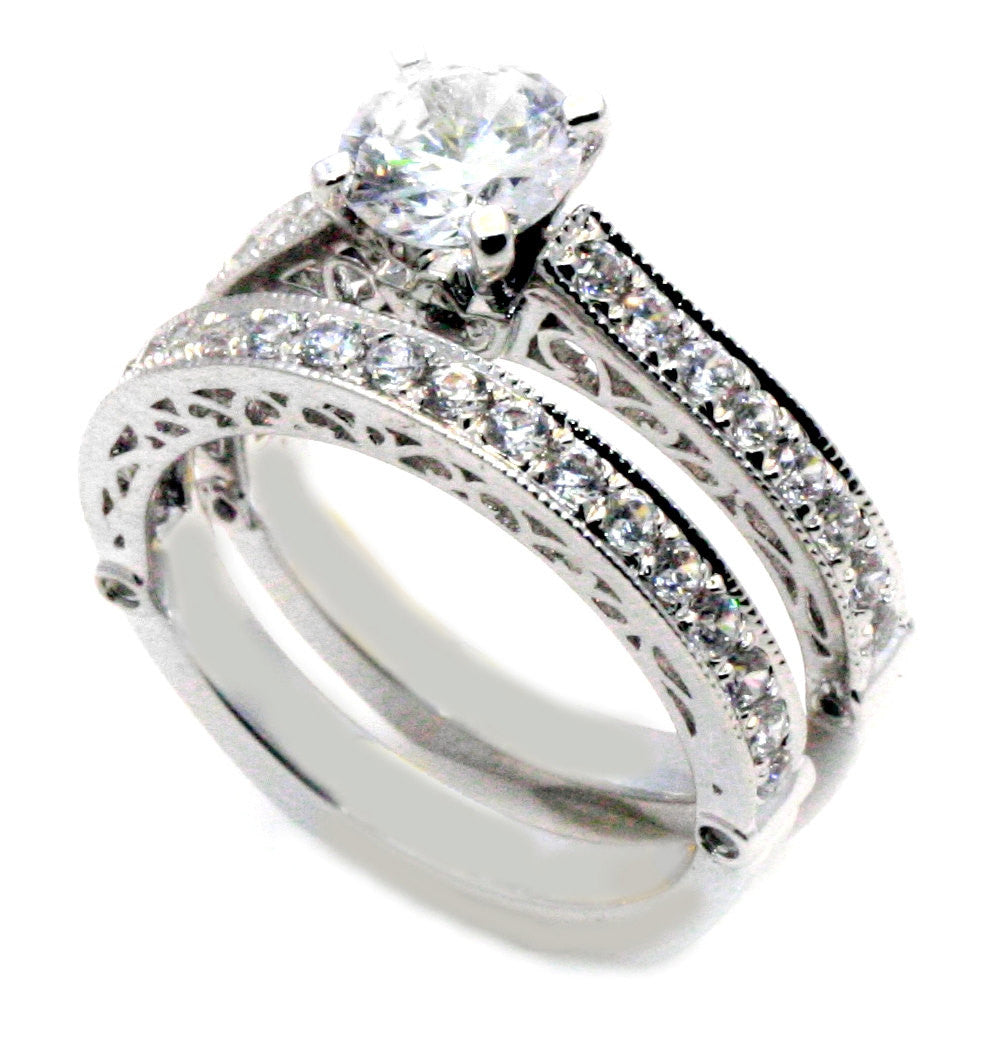 Moissanite Engagement Ring Wedding Set, Unique Style With 1 Carat Forever Brilliant Moissanite & 1.0 Carat Diamonds - FB76335