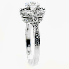 1 Carat Forever Brilliant Moissanite & 1.0 Carat Diamonds Unique Floating Halo Engagement Ring, Anniversary Ring, Art Deco - FB85035