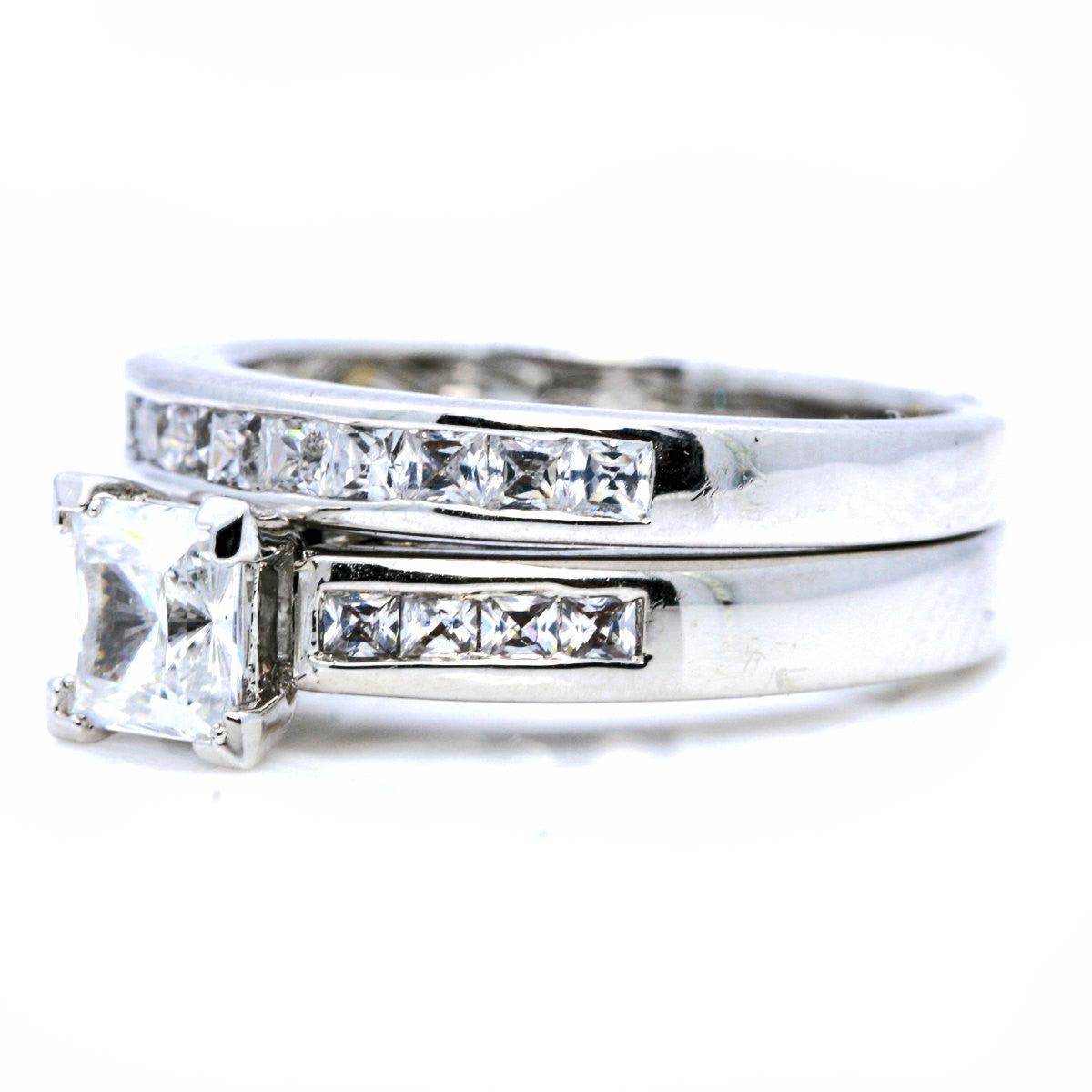 Semi Mount Setting for 1 Carat Princess Cut Center Stone Engagement/Wedding Ring Set, .90 Carat Princess cut Diamonds - 76342