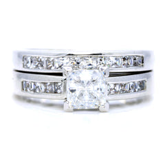 1 Carat Princess Cut Forever Brilliant Moissanite Center Stone Engagement/Wedding Set, .90 Carat Princess cut Diamonds - FB76342