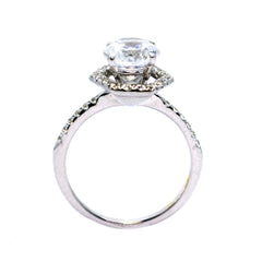 Unique Hexagon Shaped Floating Halo, 2 Carat Forever One Moissanite Engagement Ring with .65 Carat Diamond - FB61764