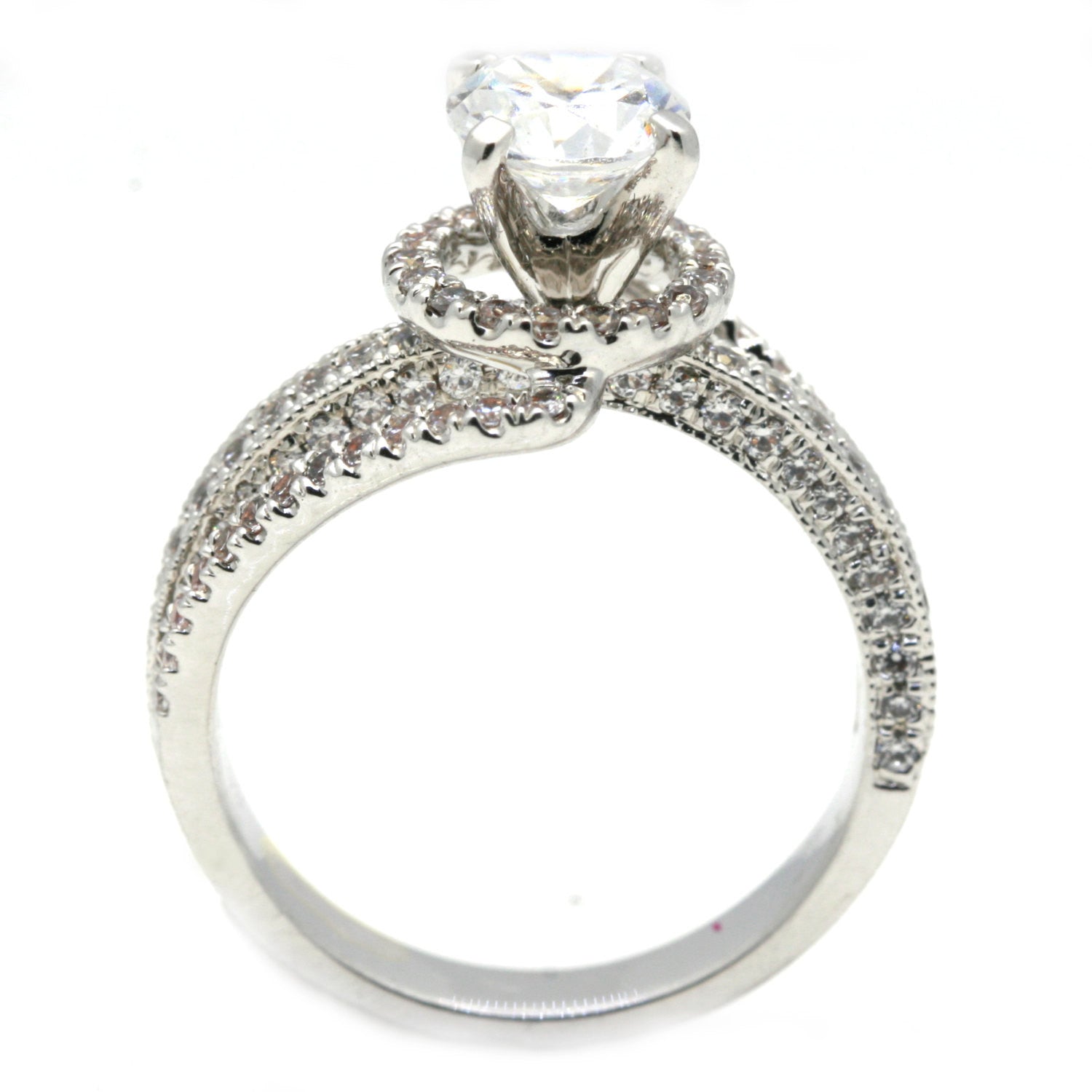 Unique Floating Halo Diamond Engagement Ring Setting, Semi Mount, for 1 Carat Center Stone, Unique Double Shanks - 85038