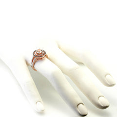 Double Halo Rose Gold, 6.5 mm Morganite Engagement Ring With .62 Carat Of White & Brown Diamonds, Split Shank - MG94640