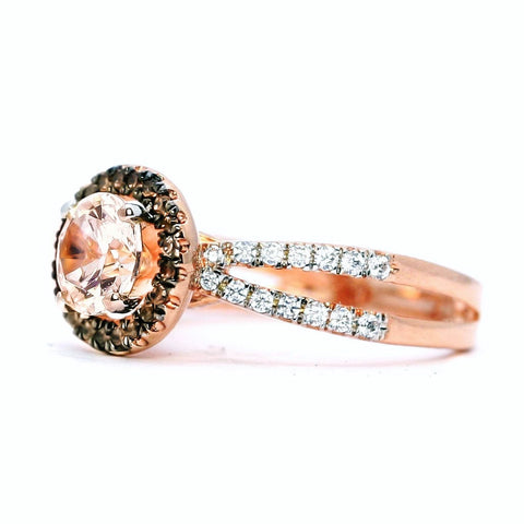 Floating Halo Engagement Ring, Rose Gold, 6.5 mm Morganite Center Stone, White & Fancy Brown Diamond Accent Stones,Anniversary - MG94656