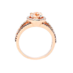 Floating Halo Rose Gold, White & Brown Diamonds,6.5 mm Morganite, Engagement Ring, Anniversary Ring - MG94646