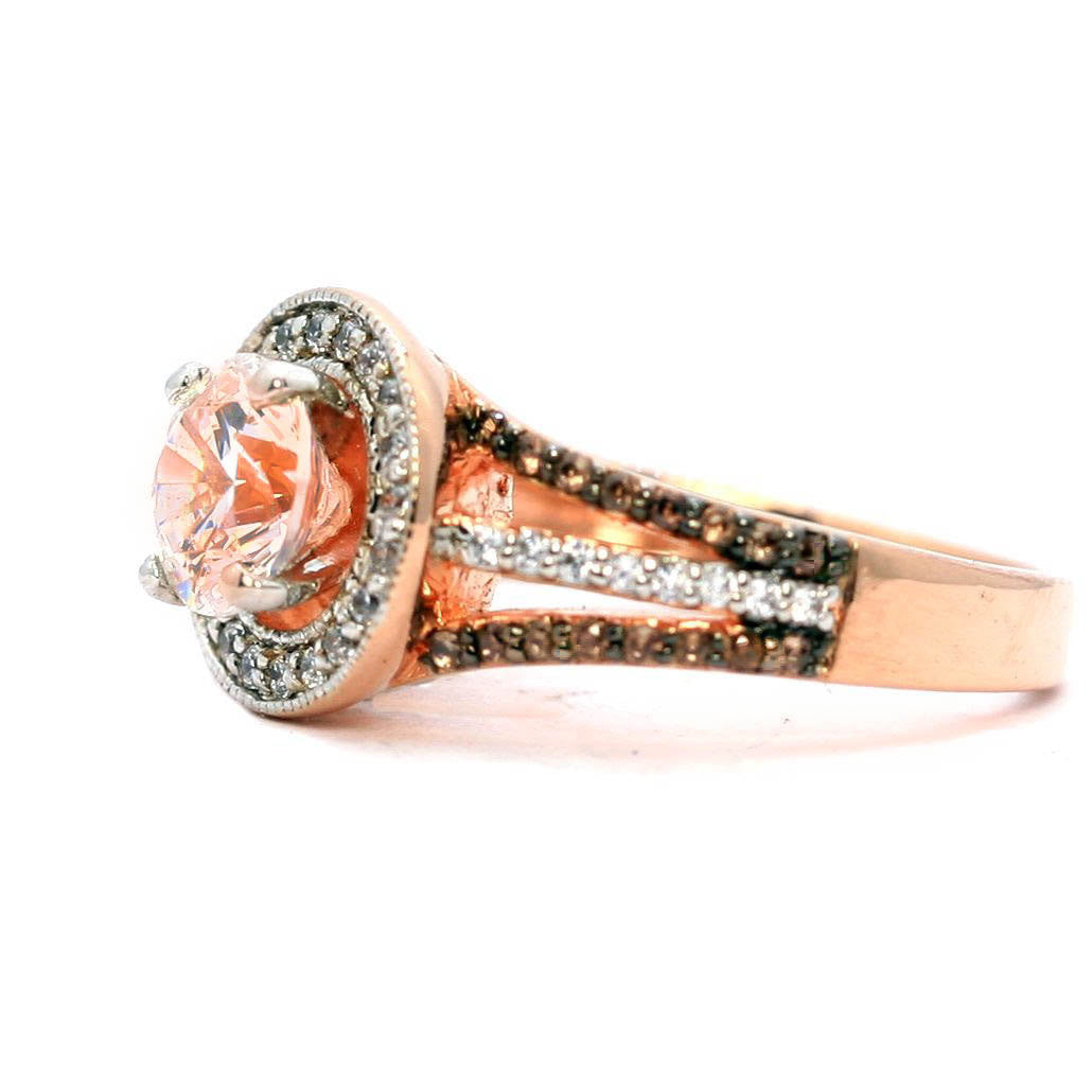 1 Carat Morganite Engagement Ring, Floating Halo Rose Gold, White & Brown Diamonds, Anniversary Ring - MG94627