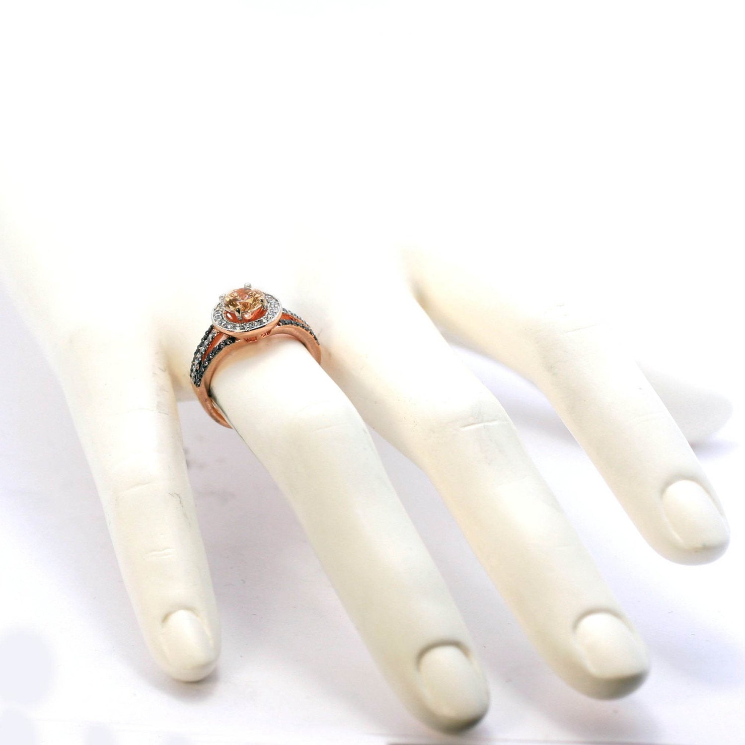 1 Carat Morganite Engagement Ring, Floating Halo Rose Gold, White & Brown Diamonds, Anniversary Ring - MG94627
