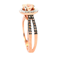 Floating Halo Engagement Ring, Rose Gold, 1 Carat Morganite Center Stone, White & Fancy Brown Diamond Accent Stones,Anniversary - MG94626