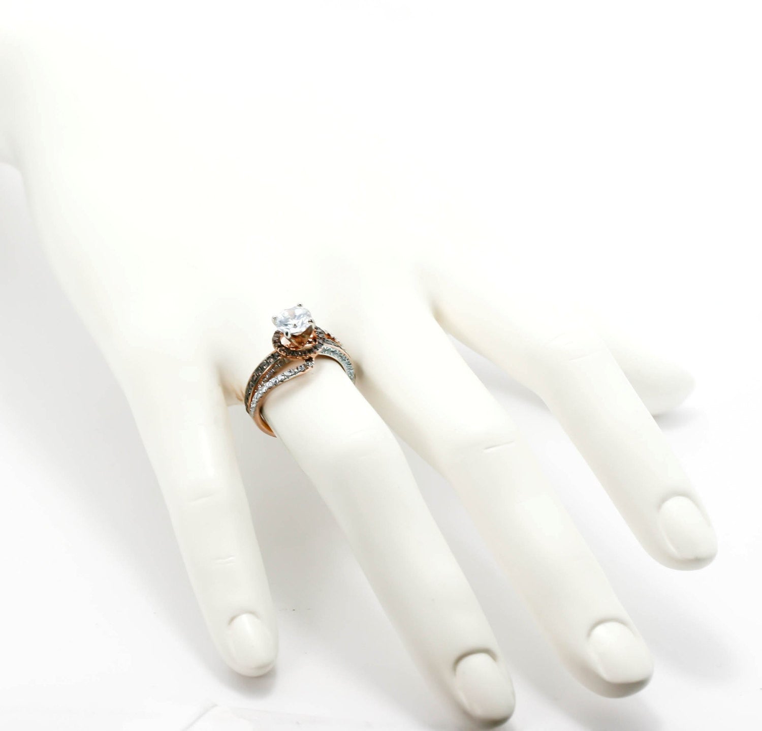 Unique Floating Halo Rose Gold Diamond, 1 Carat Forever Brilliant Moissanite, Brown Diamonds Engagement Ring, Anniversary - FB94619