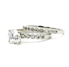 Diamond Engagement Ring Setting and Wedding Band Set,  Bridal Set, Wedding Set, 1 Carat Setting, Semi Mount - 73081