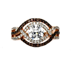 Unique Halo Infinity 1 Carat "Forever Brilliant" Moissanite Engagement Ring with Rose Gold, White & Fancy Brown Diamond Accent Stones, Anniversary - FB94645