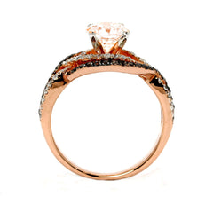 Unique Halo Infinity 1 Carat Morganite Engagement Ring with Rose Gold, White & Brown Diamond Accent Stones, Anniversary - MG94645