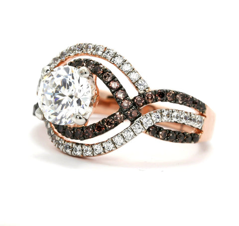 Unique Halo Infinity Rose Gold, White & Brown Diamonds Engagement Ring, Anniversary Ring With 1 Carat Forever Brilliant Moissanite - FB94616