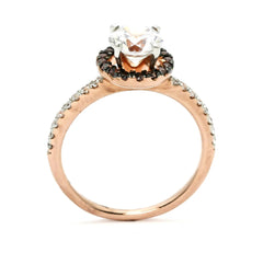 1 Carat Forever Brilliant Moissanite, Fancy Brown Diamond Halo, White Diamond Accent Stones, Rose Gold, Engagement Ring - FB94639