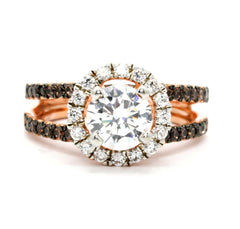 Floating Halo Rose Gold, 1.25 Carat Forever Brilliant Moissanite Engagement Ring With 1.02 Carats Of White & Brown Diamonds, Anniversary Ring - FB94654