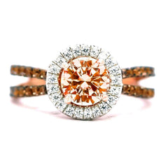 Floating Halo Engagement Ring, Rose Gold, 1 Carat Morganite Center Stone, White & Fancy Brown Diamond Accent Stones,Anniversary - MG94626