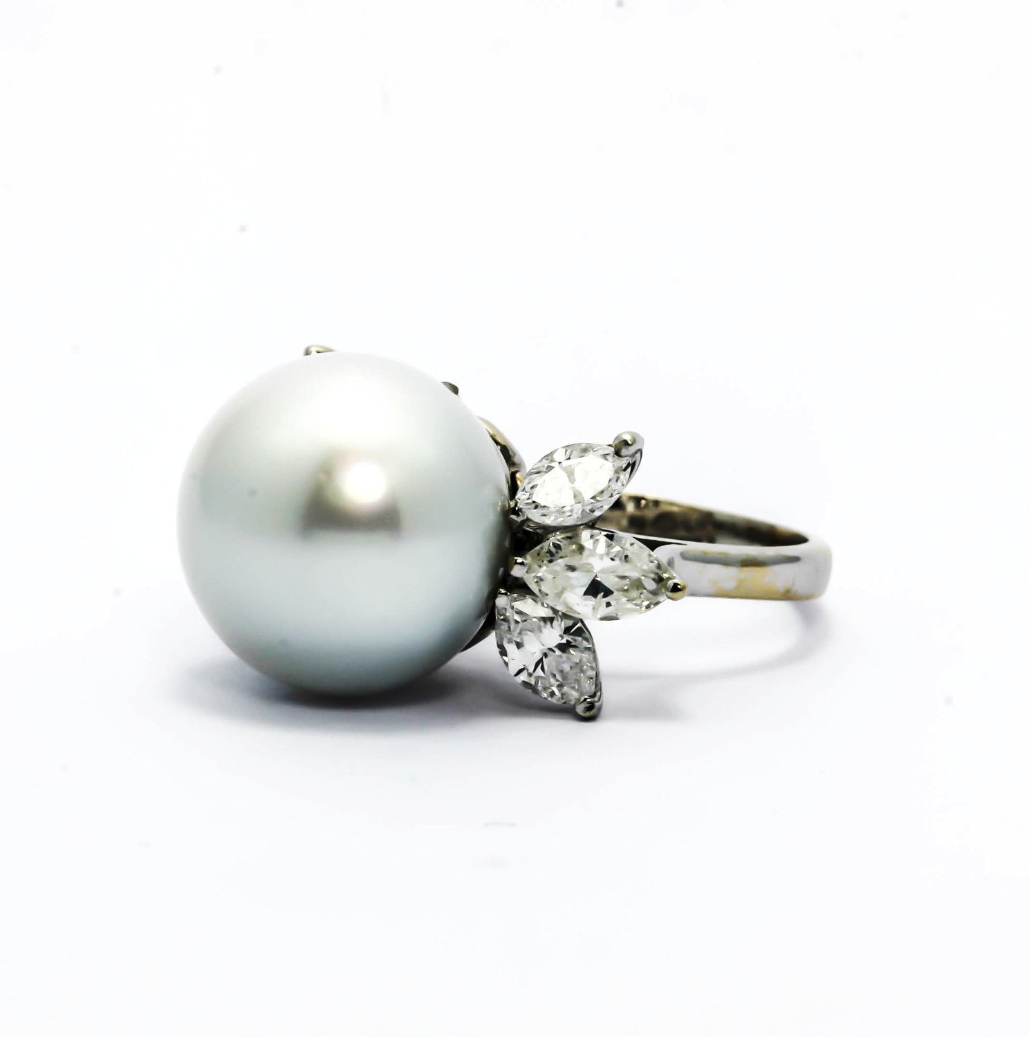 Black Tahitian Pearl & Diamond Engagement Ring, Anniversary Ring, Alternative Engagement, Cocktail Ring
