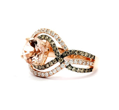 Unique Morganite Halo Infinity Rose Gold, White & Brown Diamonds Engagement Ring, Anniversary Ring With 1 Carat Morganite - MG94616