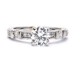Art Deco Diamond Wedding Band & Engagement Ring Set, Setting for 1.25 Carat Round Center Stone, Anniversary Ring Setting, Semi Mount - 73109