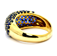 Blue Sapphire Gemstone & Diamond Engagement Ring, Anniversary Ring, Flower Ring, Pavé Dome, Bombé Ring, Cocktail Ring