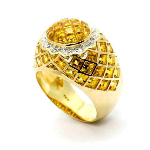 Yellow Sapphire Gemstone & Diamond Engagement Ring, Anniversary Ring, Cocktail Ring