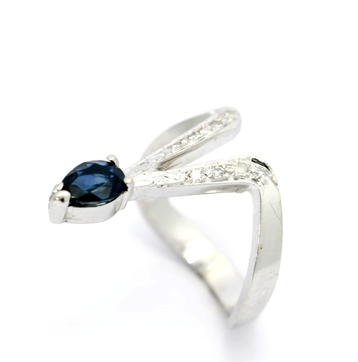 Unique! Blue Sapphire & Diamond Ring, Gothic Style, Goth Gemstone Ring, Cocktail Ring.