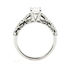 Diamond Engagement Ring Unique Solitaire, 1 Carat  Diamond Center & .16 Carats Diamond Accent Stones, Anniversary Ring - WDY11690SE